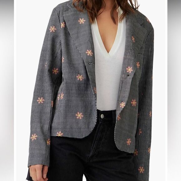 Free People Cali Floral Blazer in Black Coffee Combo - Picture 1 of 10